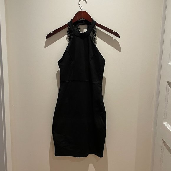 Lulu's Lace Back Halter Little Black Bodycon Dress, Small - Picture 4 of 4